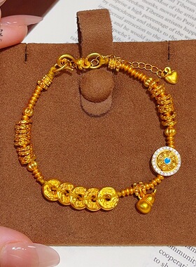 金色饰品新中式古法五帝钱南瓜珠葫芦盘缠手链福禄国风手串