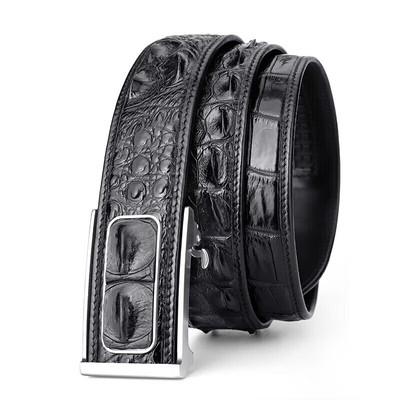 网络热卖骨头鳄鱼皮腰带男士头层牛皮纯皮自动扣商务时尚一件代发