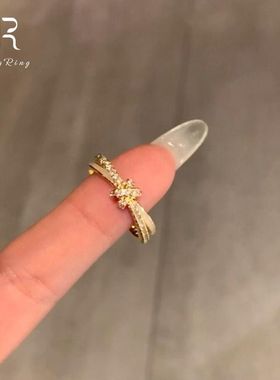 滴油打结简约双层女小众锆石设计轻奢戒指高级气质精致指环食指