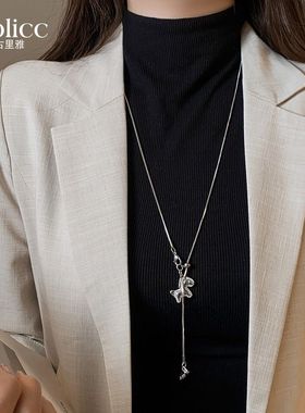 银色小马吊坠长款项链女秋冬毛衣链大气高档高级感轻奢脖子配饰品