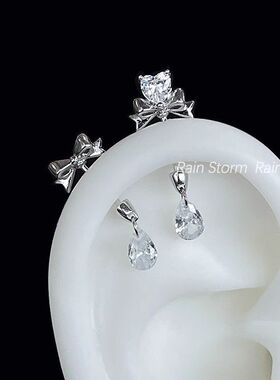 蝴蝶结水滴耳轮钉甜美小众甜酷百搭耳骨钉恶魔钉