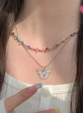 滴釉彩色四芒星项链芒星项链