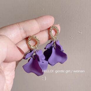 紫色海潮花瓣流苏2025新款潮高级感复古耳钉耳环耳饰