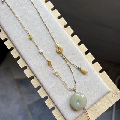 原创手工编织女新中式项链绳锁骨链百搭和田玉佛公翡翠平安扣等