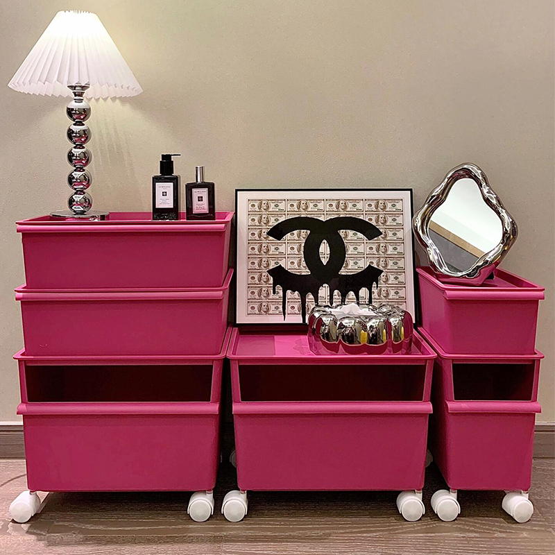 床头收纳柜夹缝玩具零食衣服带轮可移动收纳箱桌下多层整理储物箱