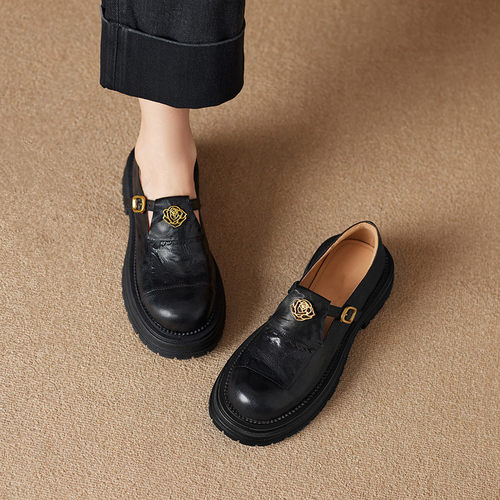 乐福鞋女复古通勤山茶花