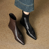 复古尖头粗跟弹力瘦瘦靴女2025秋冬新款 巨柔软 法式 百搭气质短靴