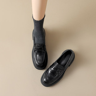 店主自留~！26春秋英伦风厚底真皮乐福鞋女粗跟圆头单鞋小皮鞋女