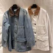 韩代SYSTEM2026春休闲外套巴恩风撞色拼接牛仔外套宽松复古工装 女