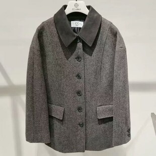 韩国专柜代购CC collect25冬正品气质保暖纽扣宽松秋冬毛呢短外套