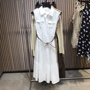 商场同款 连衣裙124207027 夏季 中长款 125107039 通勤翻领无袖