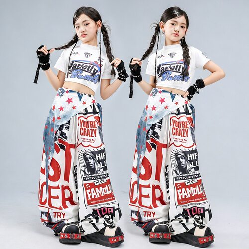 夏季女童街舞涂鸦嘻哈演出套装