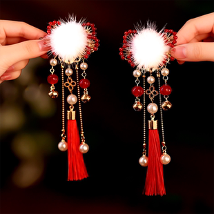 新年发饰儿童古风汉服头饰红色发夹女童中国风发卡宝宝过年头花