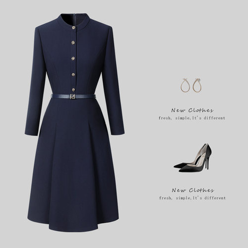 长袖职业A字连衣裙春秋气质修身显瘦柜姐工作服美容导购工装通勤