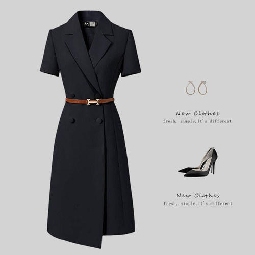 不规则职业西装连衣裙女夏气质收腰显瘦主持人工作服教师前台工装