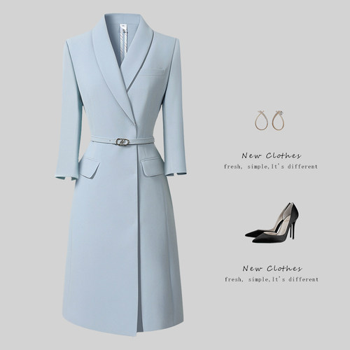 青果领职业西装连衣裙春秋气质修身职场上班工作服通勤主持人工装