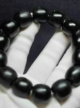 天然可可纯黑羊角手串竹丝纹手串zly全黑西藏羊角桶珠手串