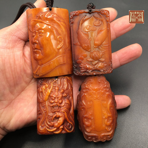 天然西藏牦牛骨莲年有余钟馗双龙护主牌子复古吊坠项链手链手串