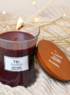 美国woodwick香薰蜡烛黄仁俊同款黑樱桃black cherry节日礼物木芯