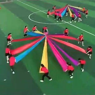 运动会氛围道具开幕式入场方阵表演创意七彩长绸带丝带手拿红布条