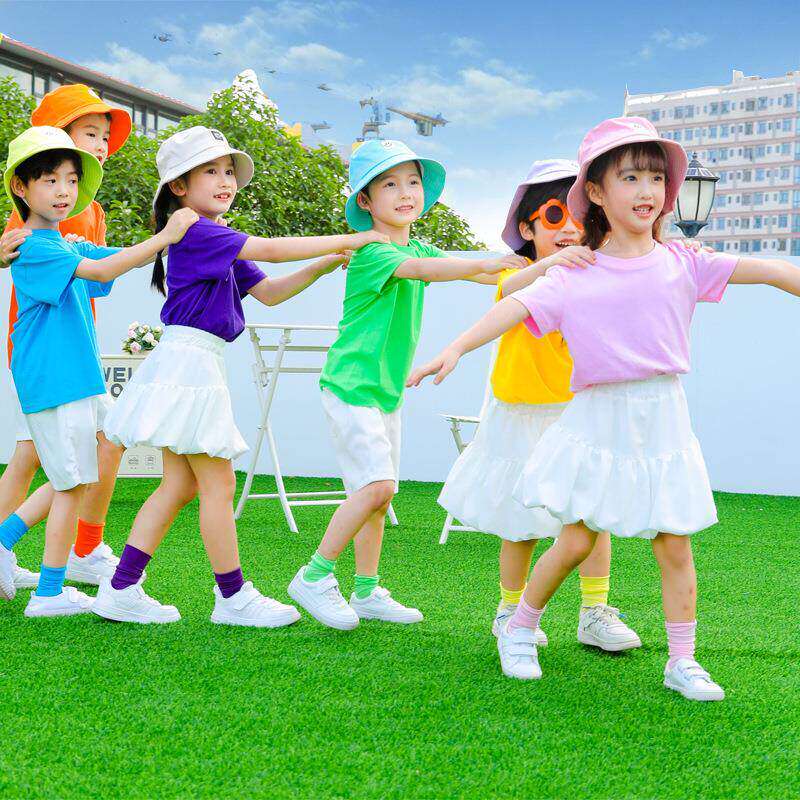 六一儿童演出服糖果色T恤孩子的天空小学生青春活力幼儿园舞蹈服