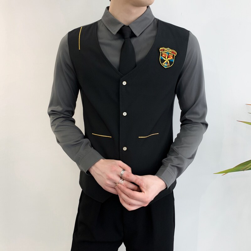 714A-H667P55控88/2025春季新款修身假两件马甲衬衫ktv酒吧工作服图片