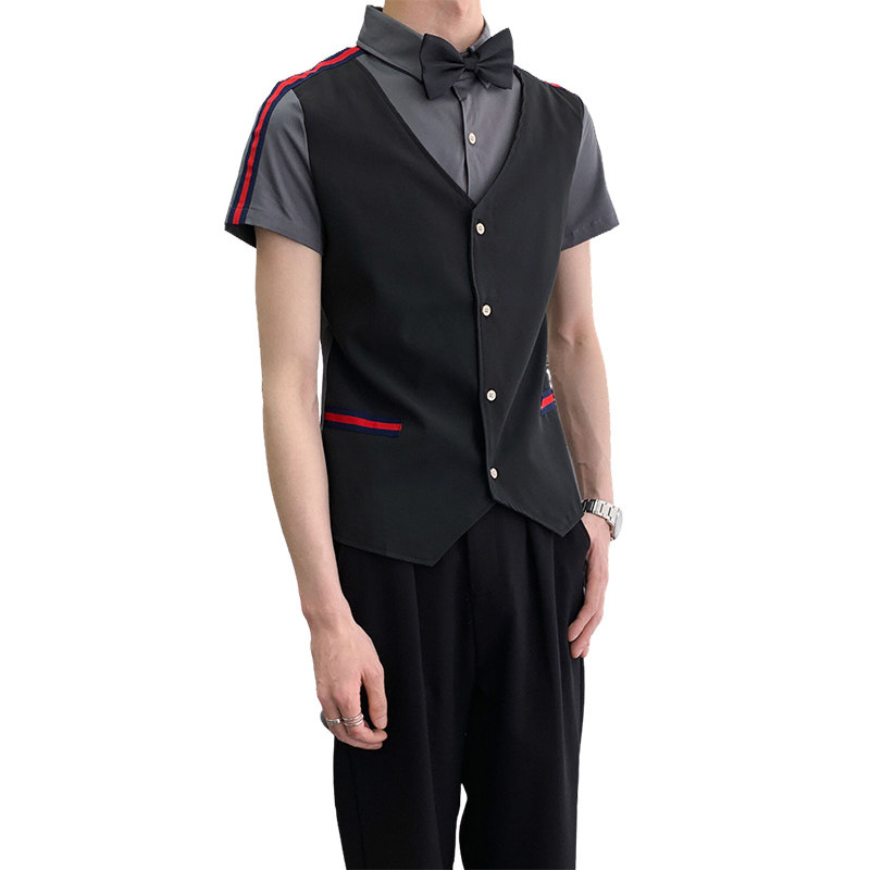714A-H672P55控79/2025新款短袖衬衫假两件工作服衬衣潮流制服装,男装衬衫,星座714A（原电商C314）