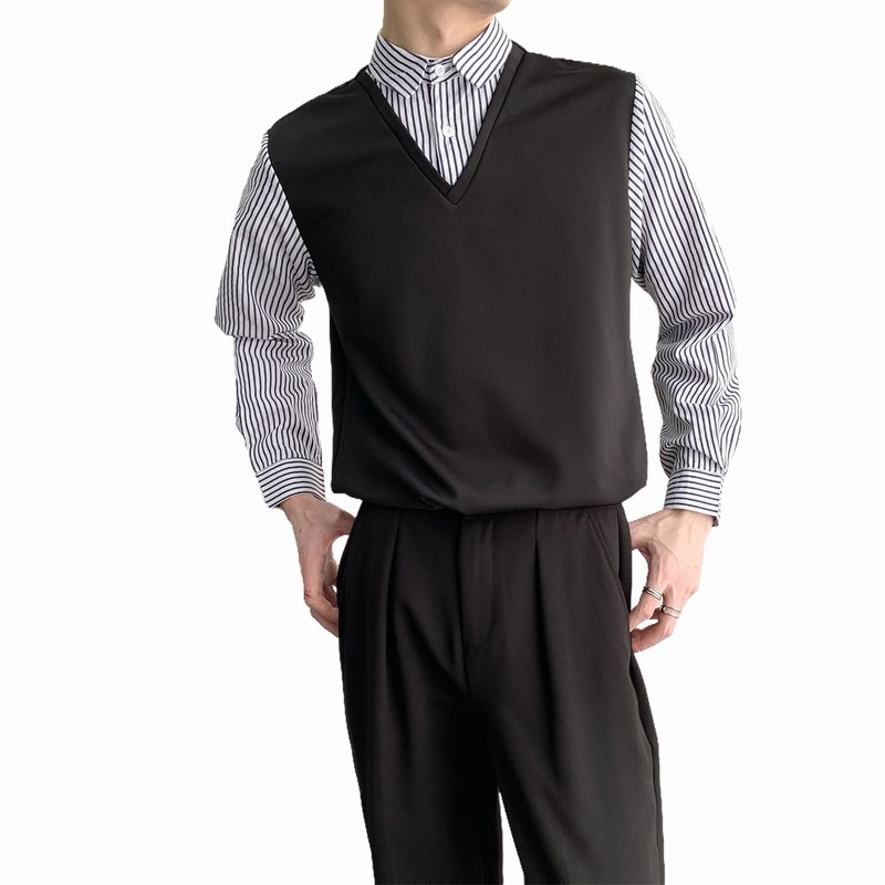 714A-H3049P55控88/2025春季新款工作服衬衫衬衣假两件条纹拼接,男装衬衫,星座714A（原电商C314）