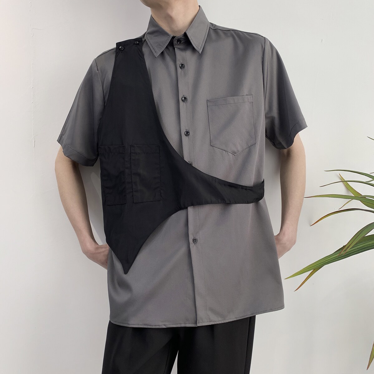 714A-H3013P55控69/2025夏季宽松短袖衬衫理发店工作服衬衣潮图片