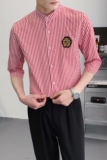 714A-9258P45控59/2025夏季清爽条纹立领工作服衬衫潮流制服衬衣，男装衬衫，星座714A（原电商C314）
