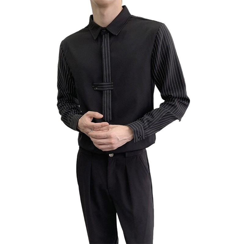714A-D3035P45控69/2025秋季男士修身工作服衬衫领带条纹拼接衬衣,男装衬衫,星座714A（原电商C314）