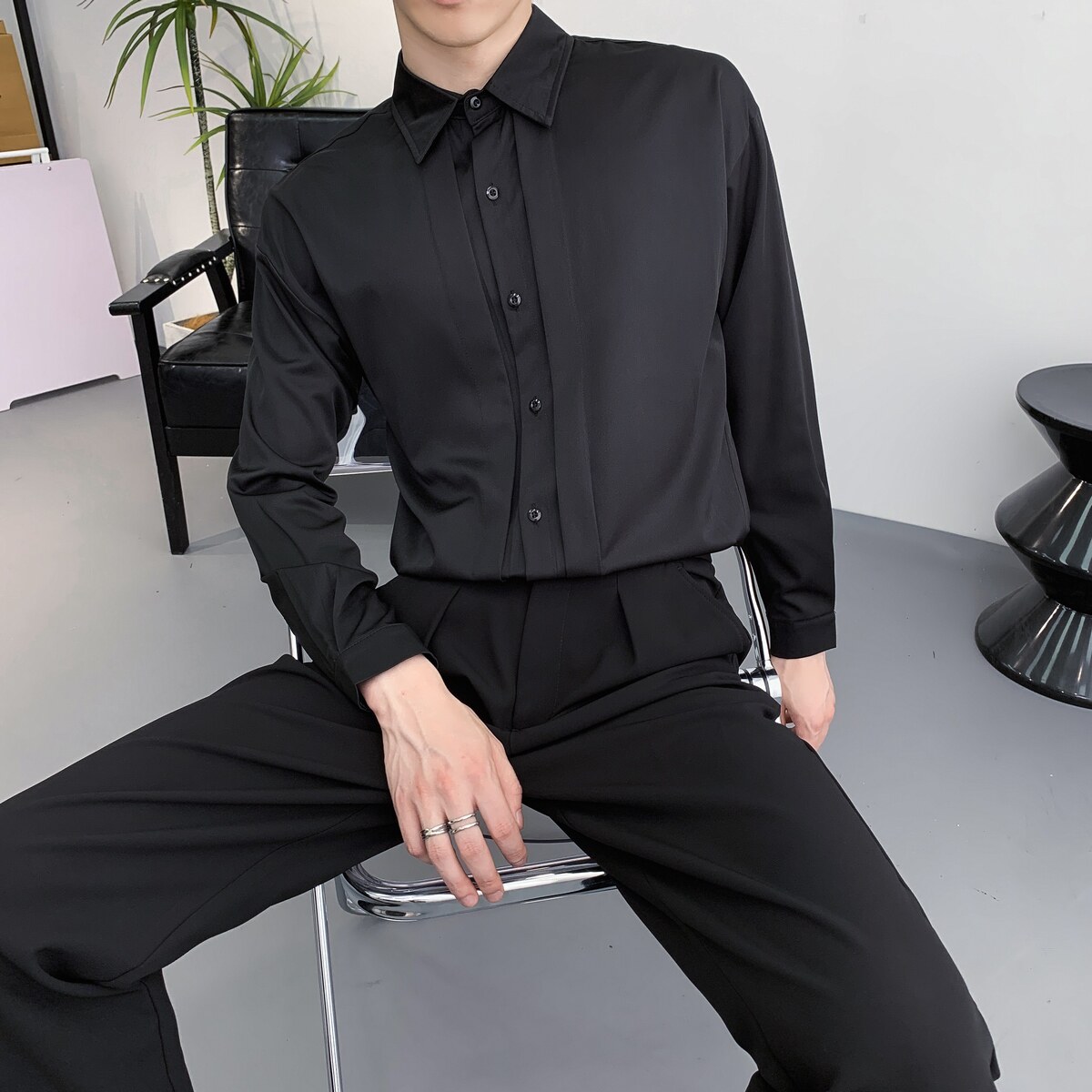 714A-D3040P48控69/2025春季宽松理发店工作服日系潮版制服图片