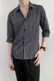 714A-5002P45控69/2025夏季新款男女同款条纹衬衫中袖五分袖衬衣，男装T恤，星座714A（原电商C314）
