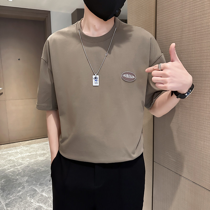 Z86101P45控65/2025夏季男士圆领棉T恤宽松短袖tee自带项链潮版装,男装T恤,星座714A（原电商C314）