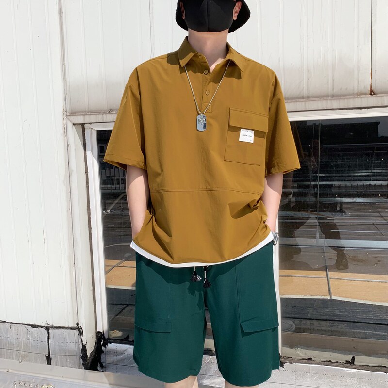 714A-G8030P85控135/2025夏男宽松日系小标工装短袖衬衫潮版三色,男装T恤,星座714A（原电商C314）
