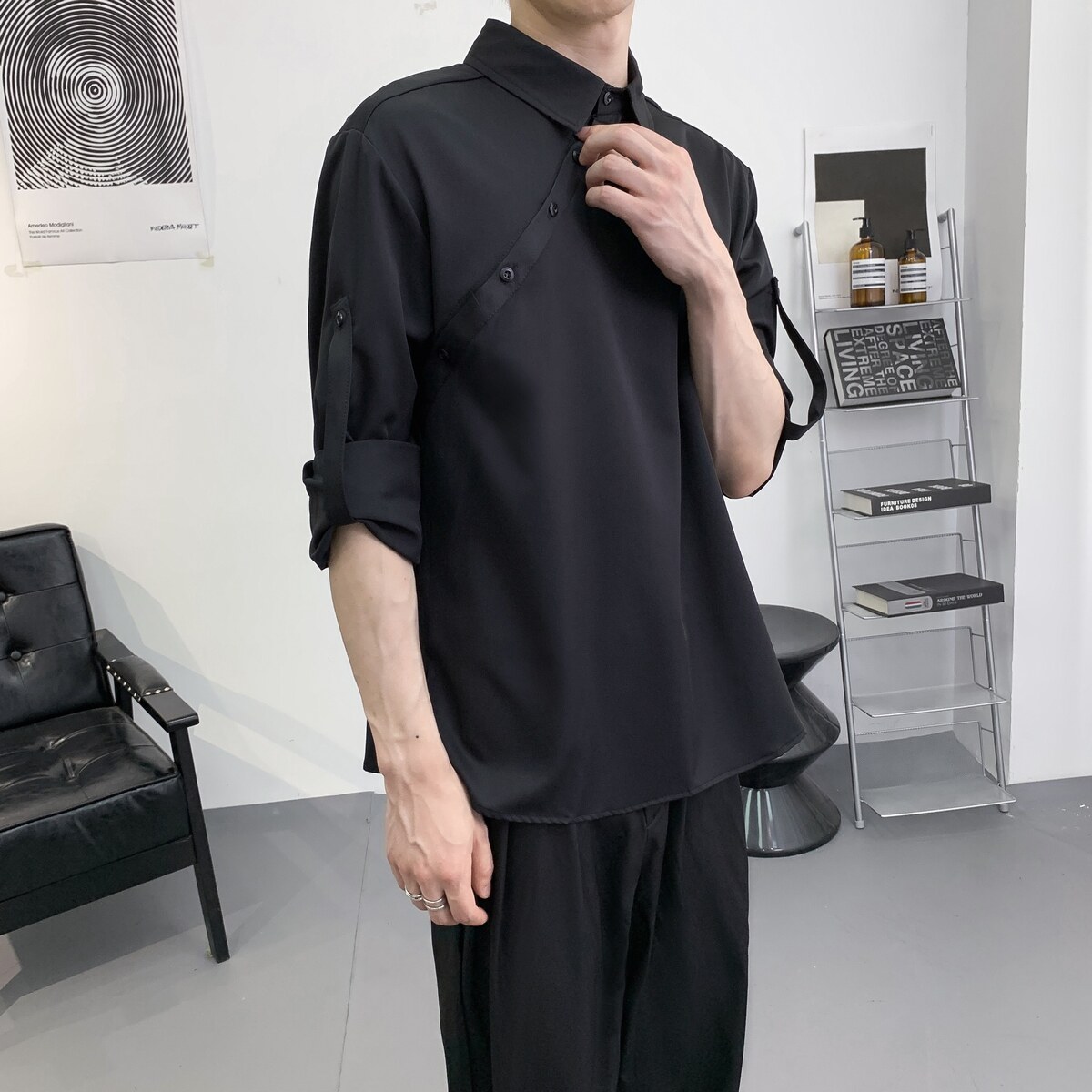714A-F3063P50控69/2025秋季新款日系韩版发型师工作服衬衫潮制服,男装衬衫,星座714A（原电商C314）