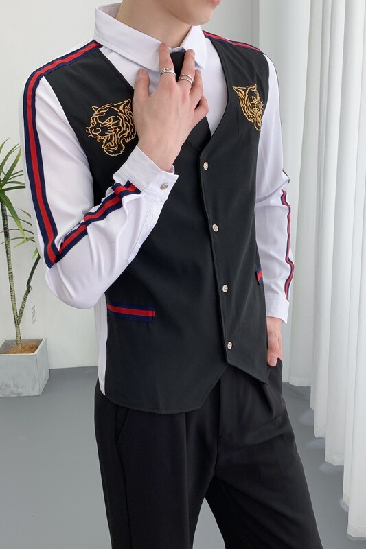714A-H654P55控88/2025男士修身假两件绣花衬衫工作服ktv少爷制服,男装衬衫,星座714A（原电商C314）