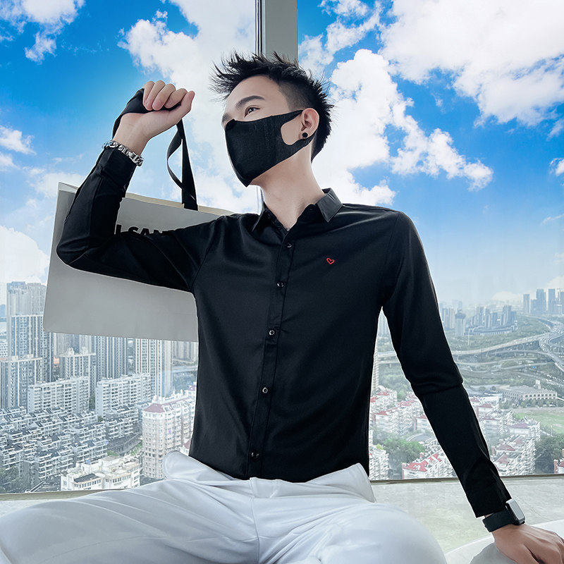714A-D16P45控65/社会小伙2025春男士修身爱心刺绣衬衫礼服衬衣,男装衬衫,星座714A（原电商C314）