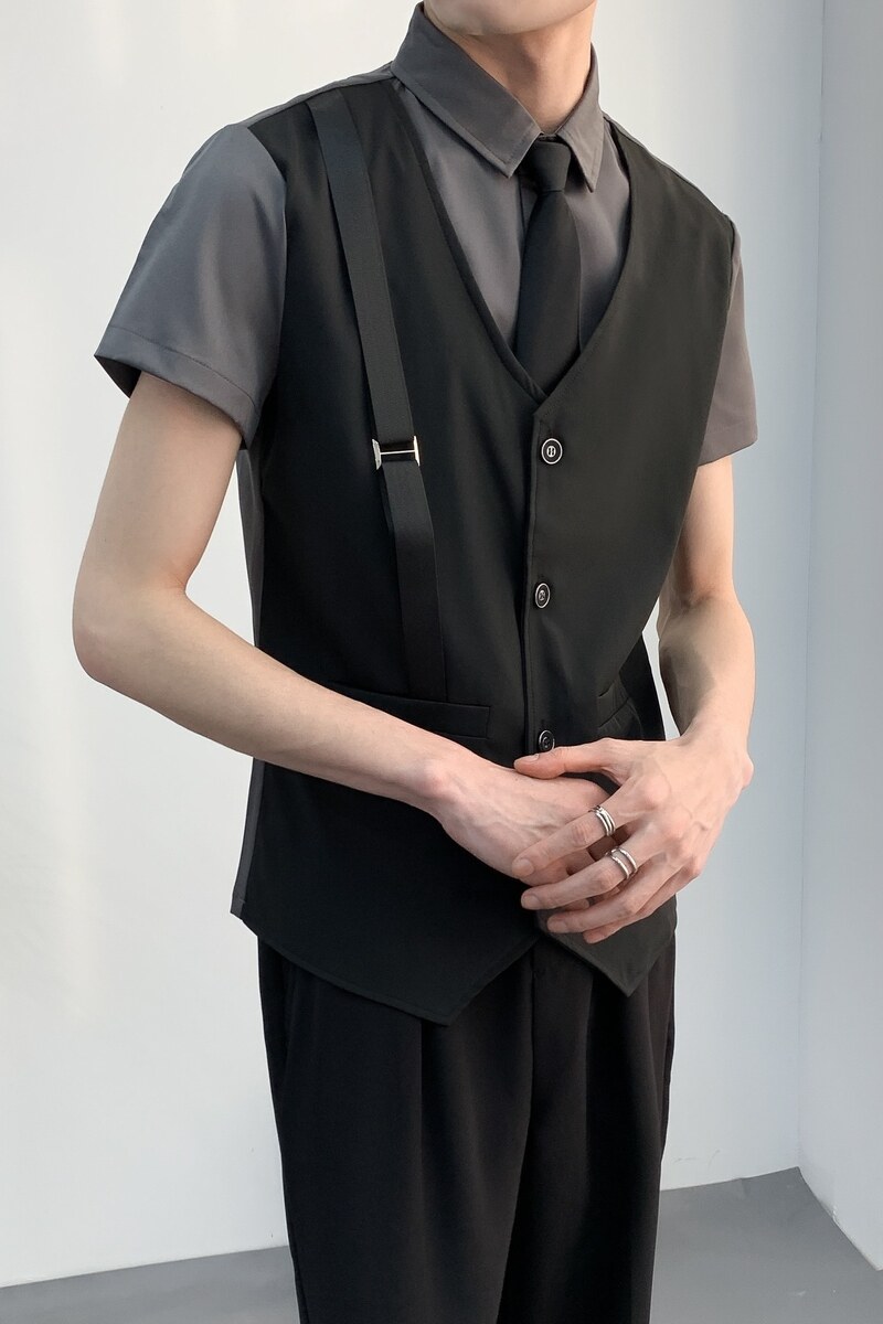 714A-H6004P55控78/2025夏季短袖衬衫假两件工作服制服衬衣潮流装,男装T恤,星座714A（原电商C314）