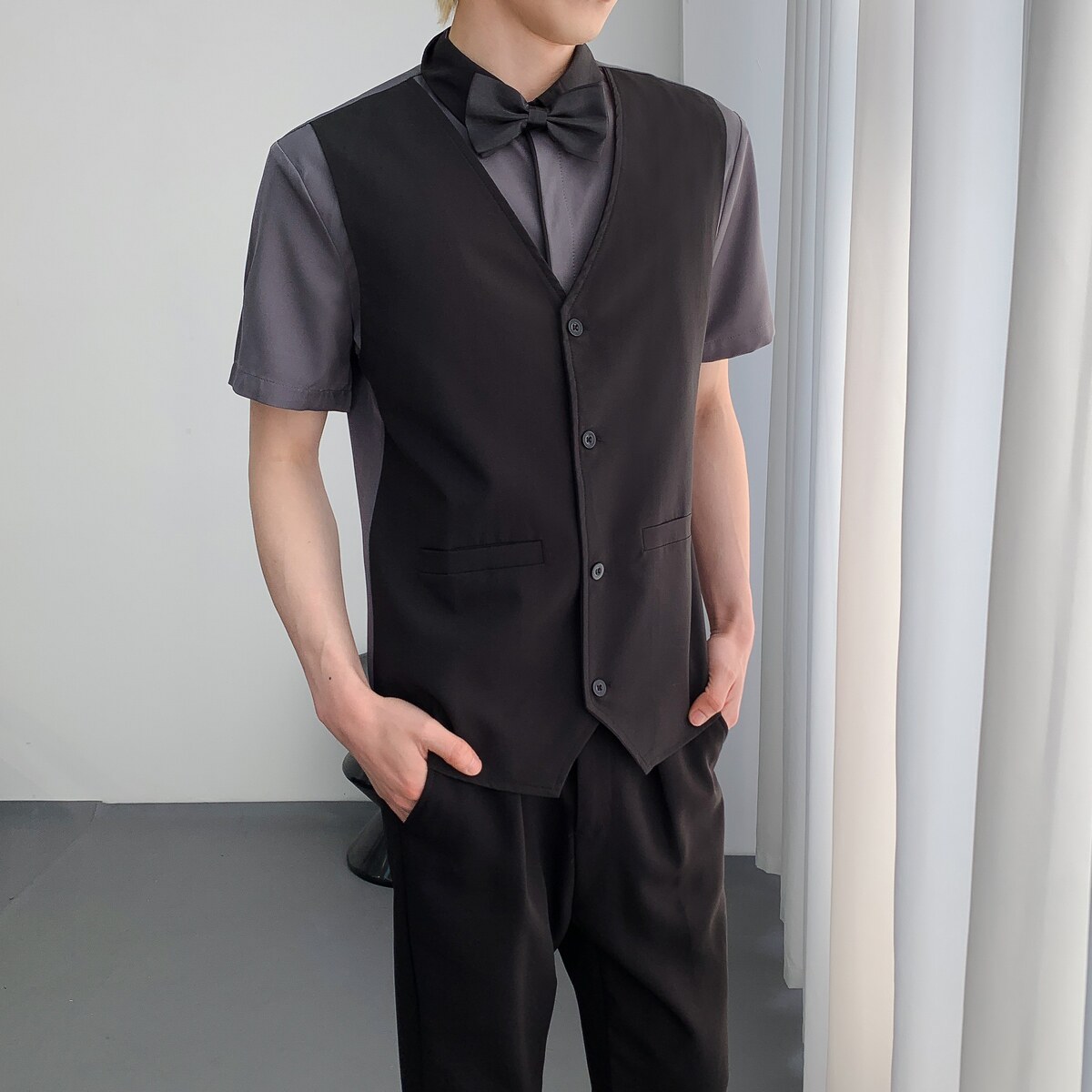 714A-H3082P55控69/2025夏季工作服衬衫假两件马甲衬衣修身版,男装衬衫,星座714A（原电商C314）