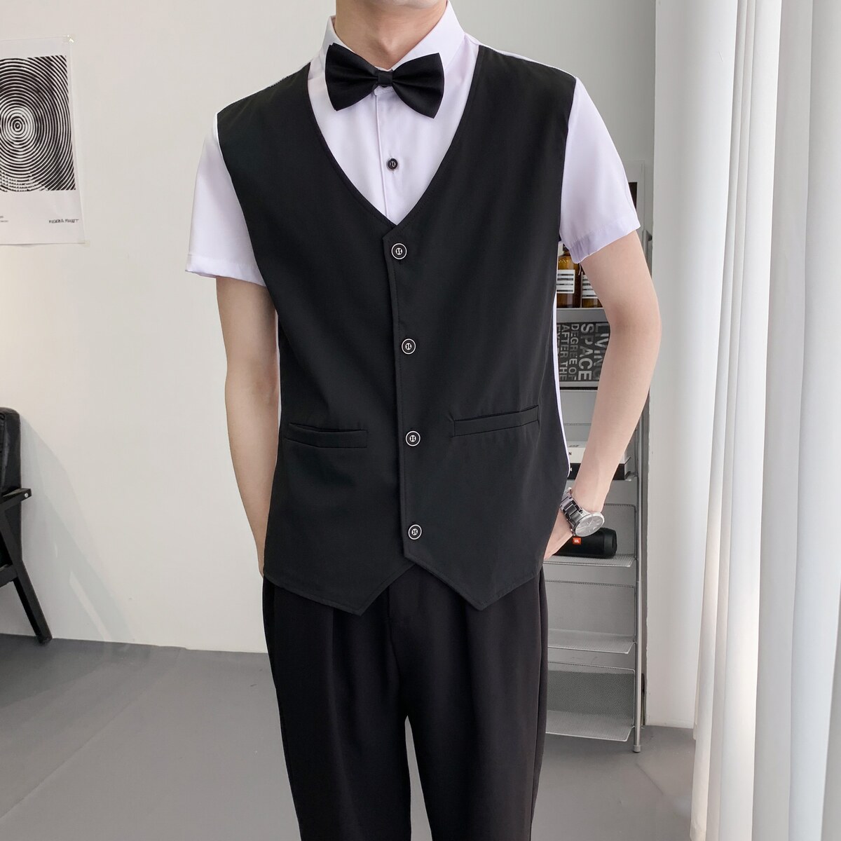 714A-H3057P55控79/2025新款夏季工作服衬衫假两件马甲制服,男装衬衫,星座714A（原电商C314）