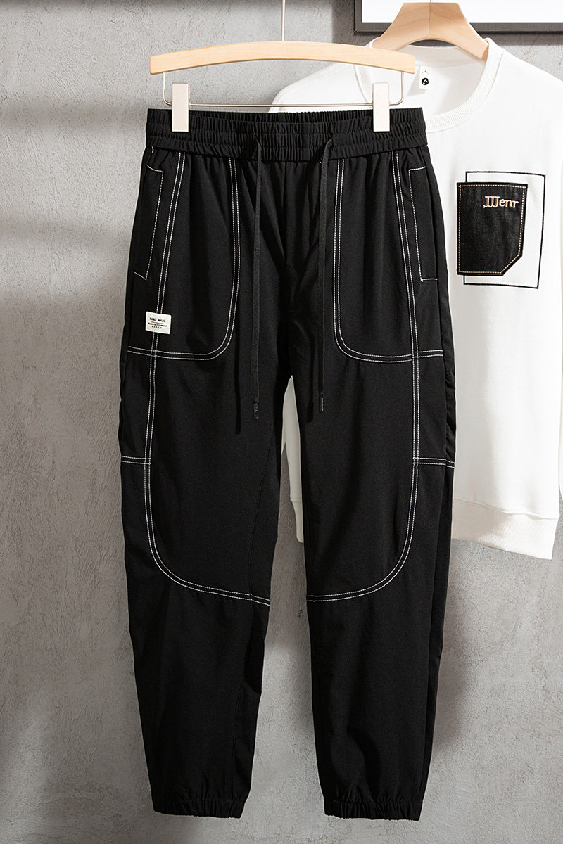 714A-K88112P55/2025春季新品男士休闲哈伦小脚裤黑色纯色裤子潮,男装休闲裤,星座714A（原电商C314）