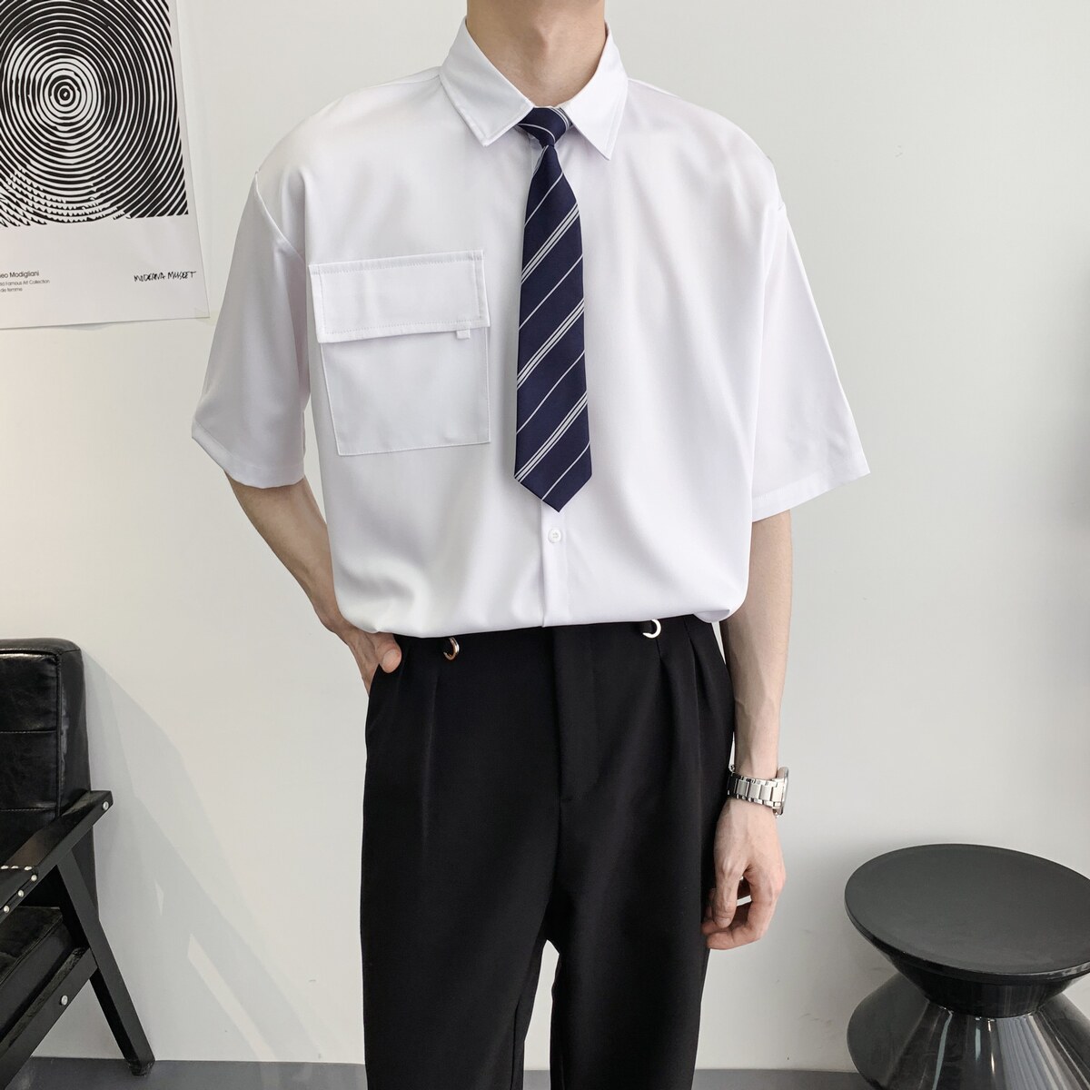 714A-C3054P40控59/2025夏季学院风清爽纯色宽松休闲衬衫工作服,男装衬衫,星座714A（原电商C314）