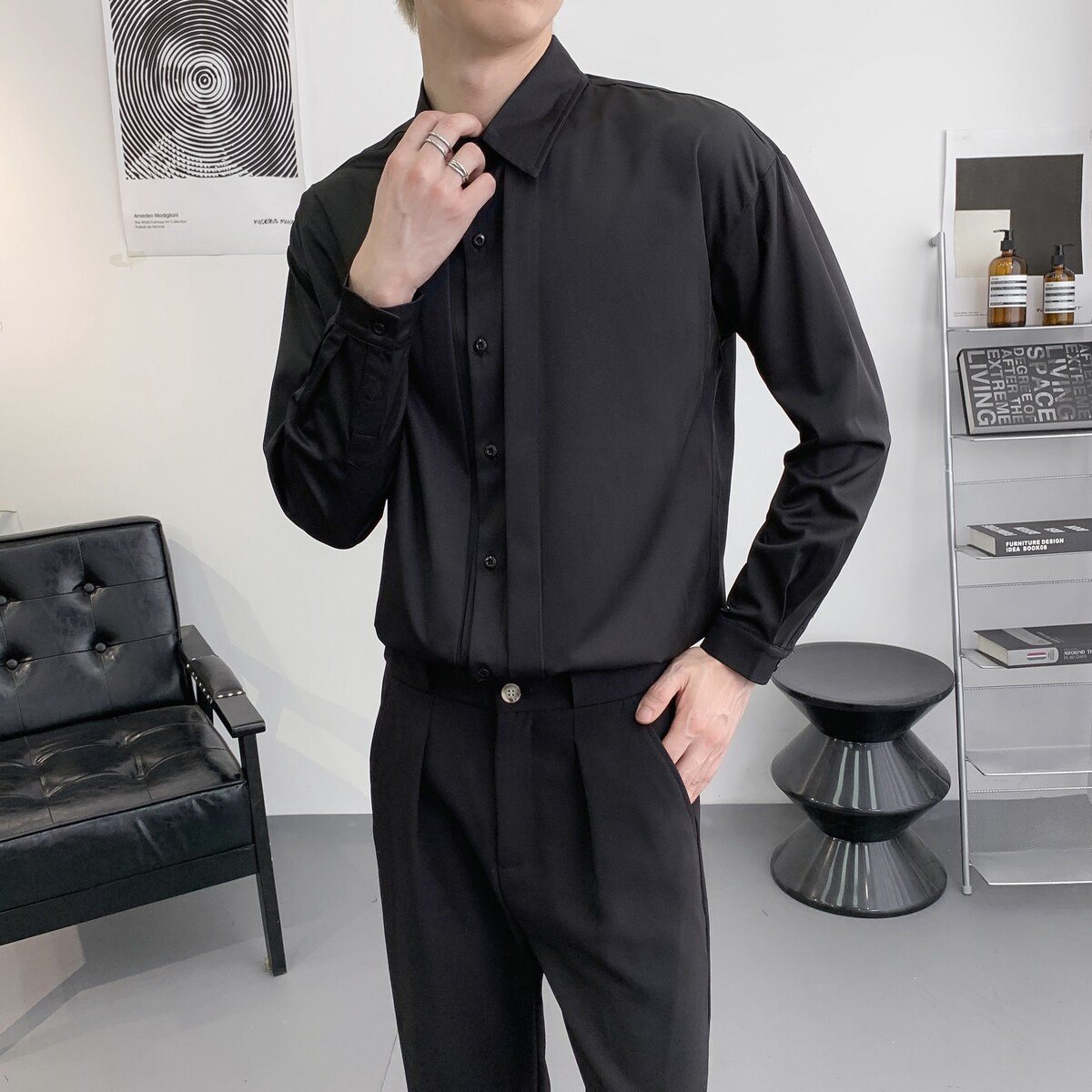 714A-D3040P48控69/2025春季宽松日系潮流工作服衬衫发型师餐厅,男装衬衫,星座714A（原电商C314）