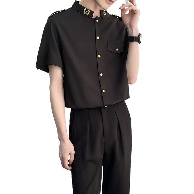 714A-D607P45控69/2025夏季短袖衬衫立领空少制服衬衣ktv酒吧制服,男装T恤,星座714A（原电商C314）