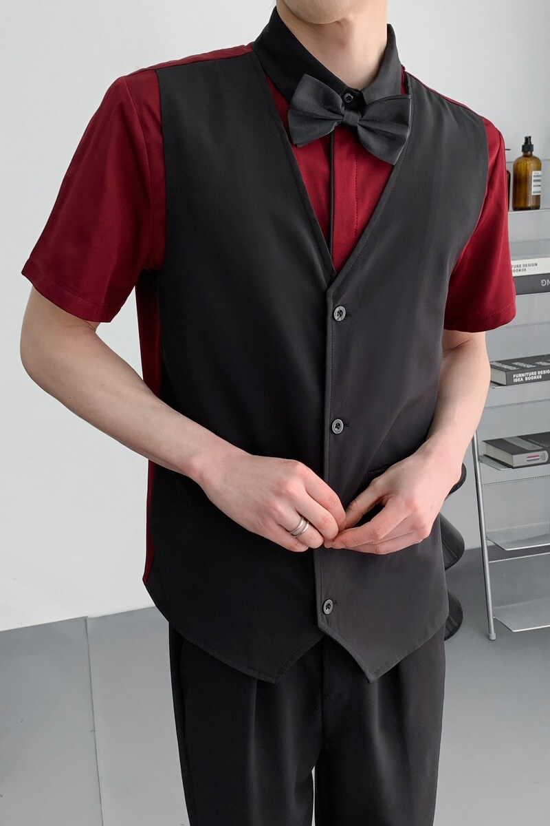 714A-H3082P55控69/2025夏季工作服衬衫假两件马甲衬衣修身版,男装衬衫,星座714A（原电商C314）