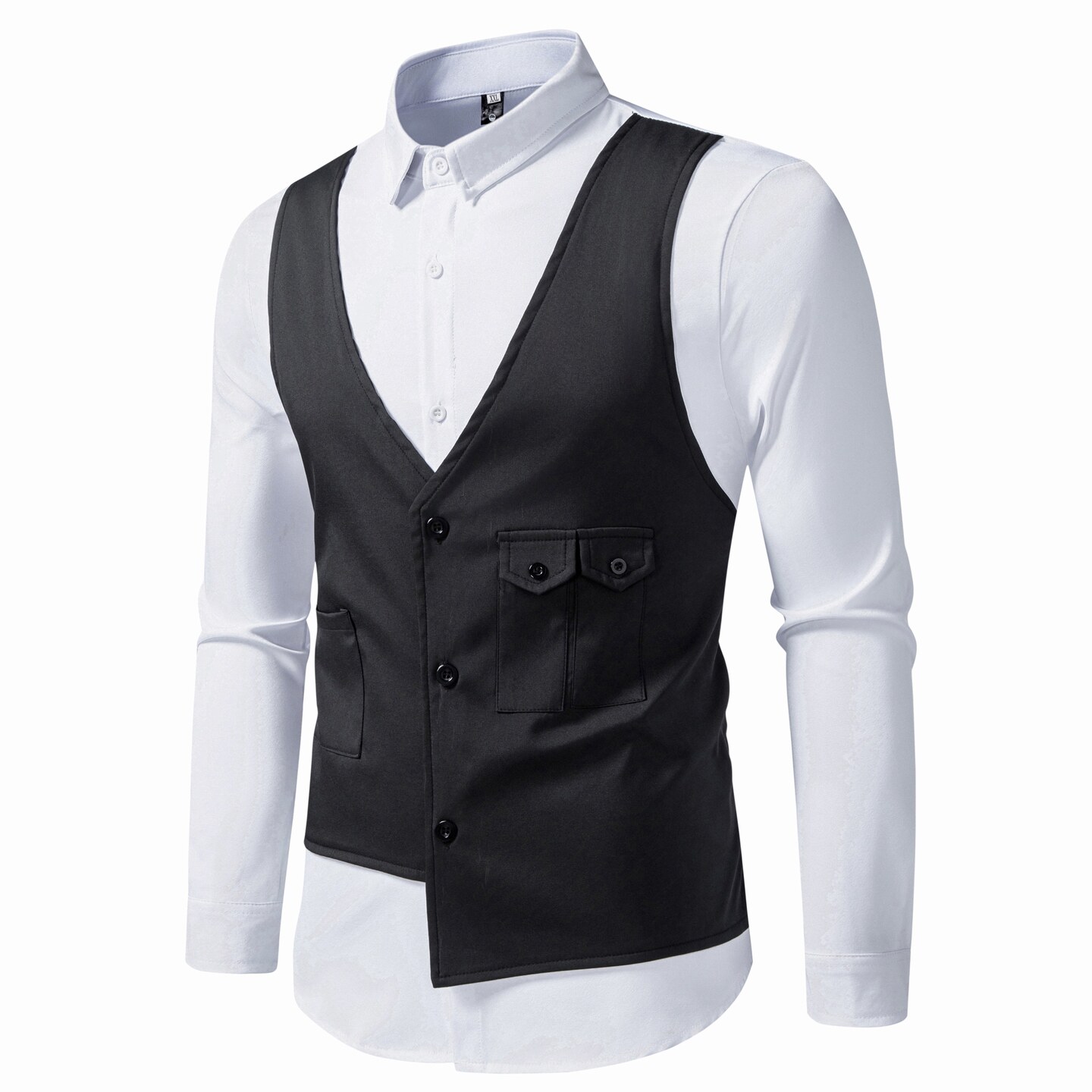 714A-H657P55控88/2026春季新款修身假两件复古工装马甲衬衫潮，男装衬衫，星座714A（原电商C314）