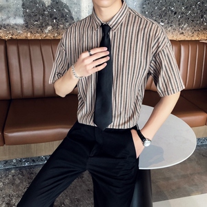 714A-D644P45/店主风2025夏季短袖衬衫条纹工作服衬衣休闲制服装图片