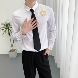 714A-D656P45控69/2025春季新款发型师夜店ktv酒吧工作服衬衫制服图片