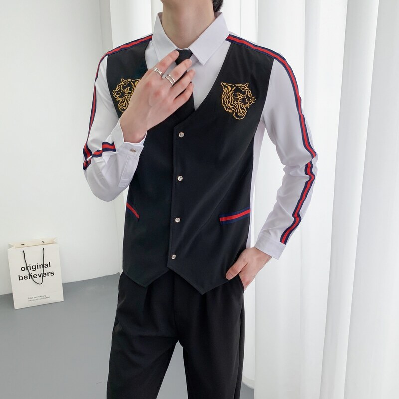 714A-H654P55控88/2025男士修身假两件绣花衬衫工作服ktv少爷制服,男装衬衫,星座714A（原电商C314）